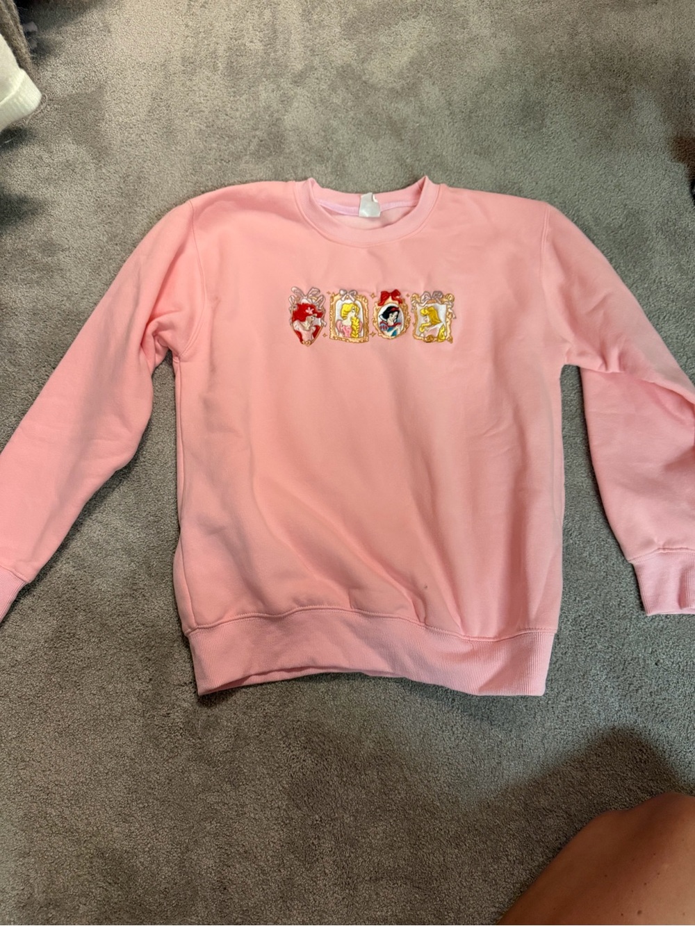 Pink Disney princess Crewneck Sweatshirt with Embroidered Character Panels